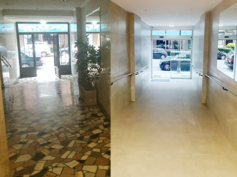 Rehabilitacion de portal en Gijón calle Manso La Arena antes y después - El Llano Fachadas